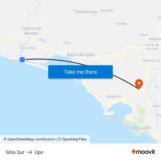 Sitio Sur to Upn map