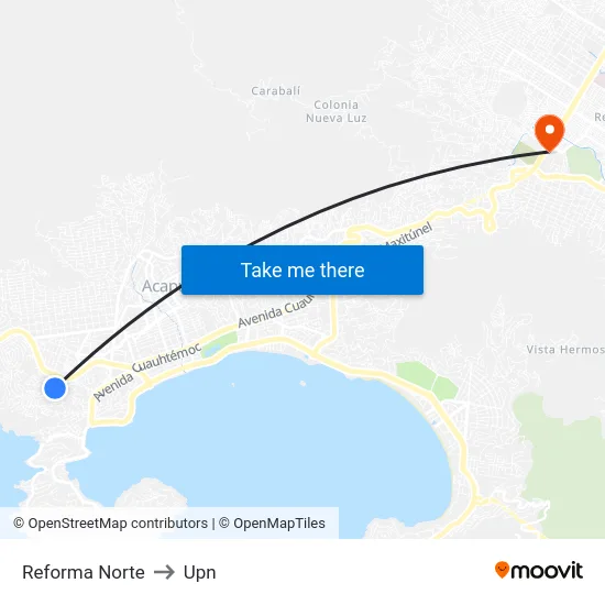 Reforma Norte to Upn map