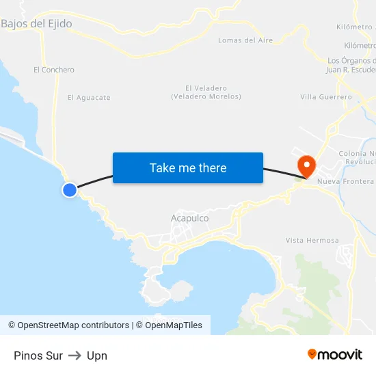 Pinos Sur to Upn map