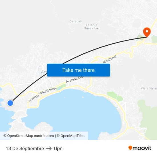 13 De Septiembre to Upn map