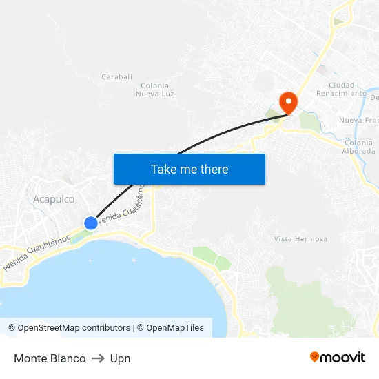 Monte Blanco to Upn map