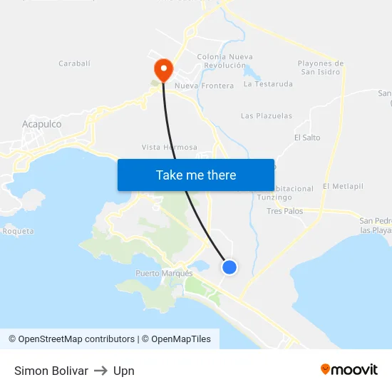 Simon Bolivar to Upn map