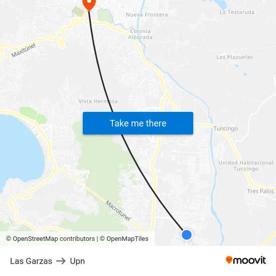 Las Garzas to Upn map