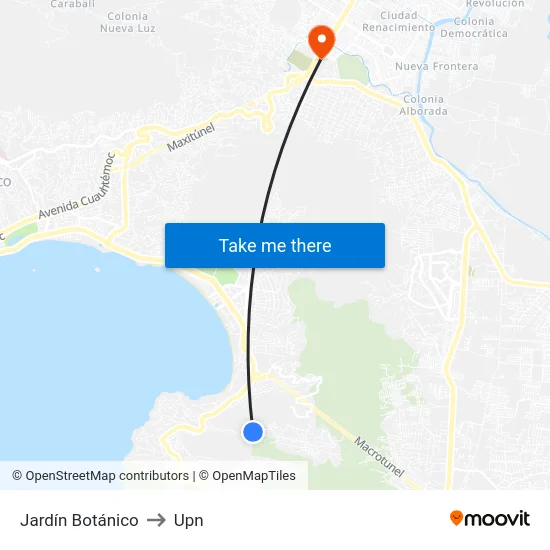Jardín Botánico to Upn map