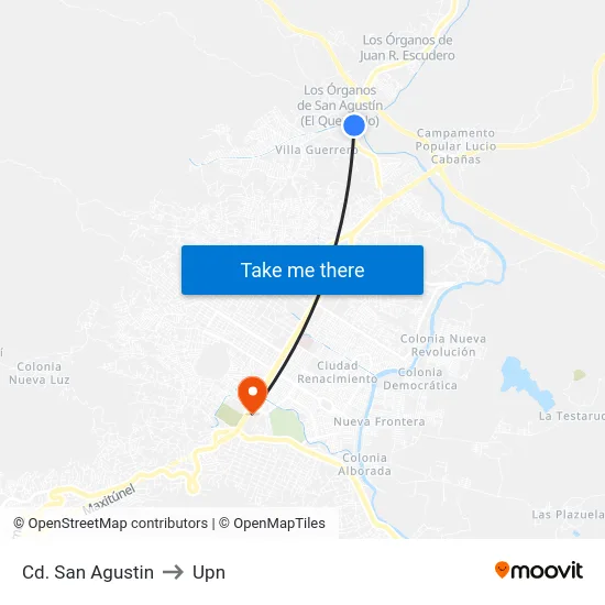 Cd. San Agustin to Upn map