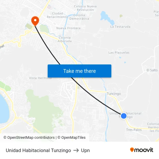 Unidad Habitacional Tunzingo to Upn map