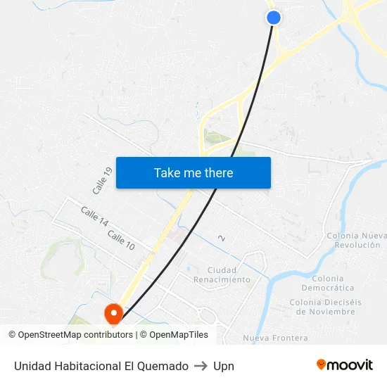 Unidad Habitacional El Quemado to Upn map