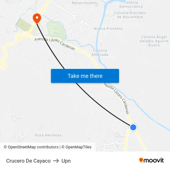 Crucero De Cayaco to Upn map