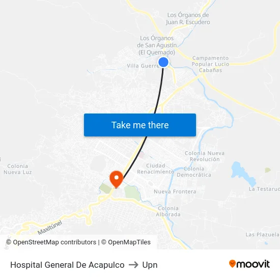 Hospital General De Acapulco to Upn map