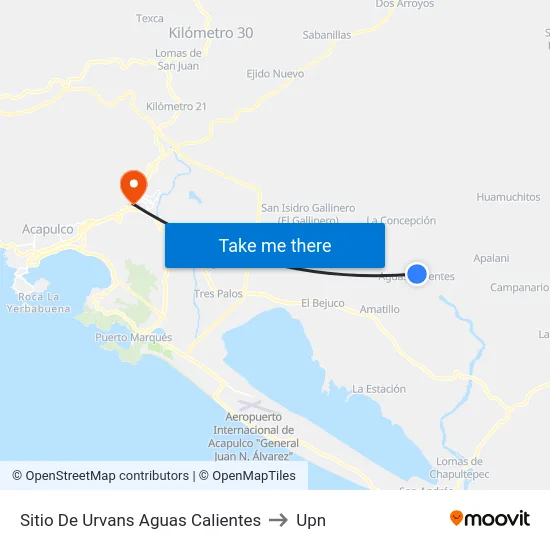 Sitio De Urvans Aguas Calientes to Upn map