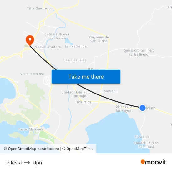 Iglesia to Upn map
