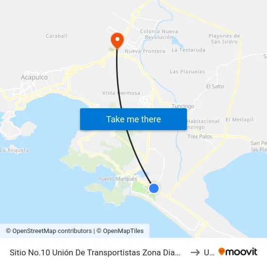 Sitio No.10 Unión De Transportistas Zona Diamante Acapulco A.C. to Upn map