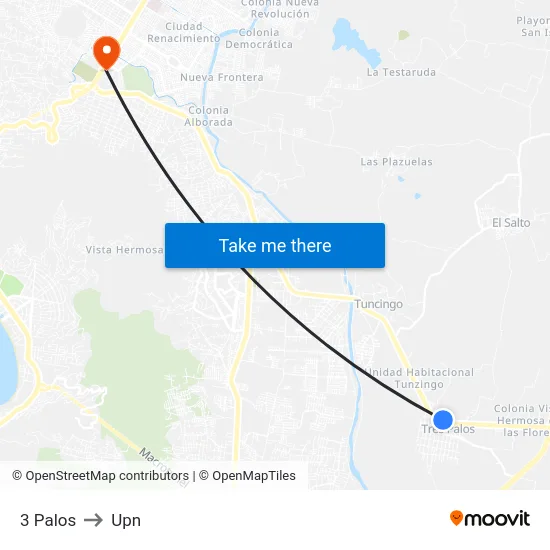 3 Palos to Upn map