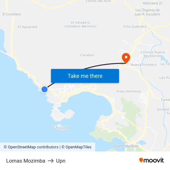 Lomas Mozimba to Upn map