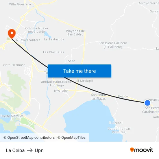 La Ceiba to Upn map