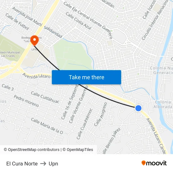 El Cura Norte to Upn map