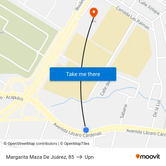 Margarita Maza De Juárez, 85 to Upn map