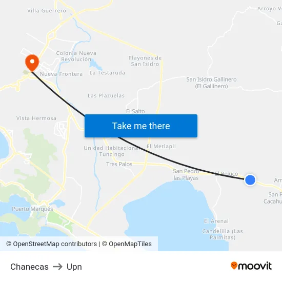 Chanecas to Upn map