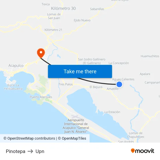 Pinotepa to Upn map