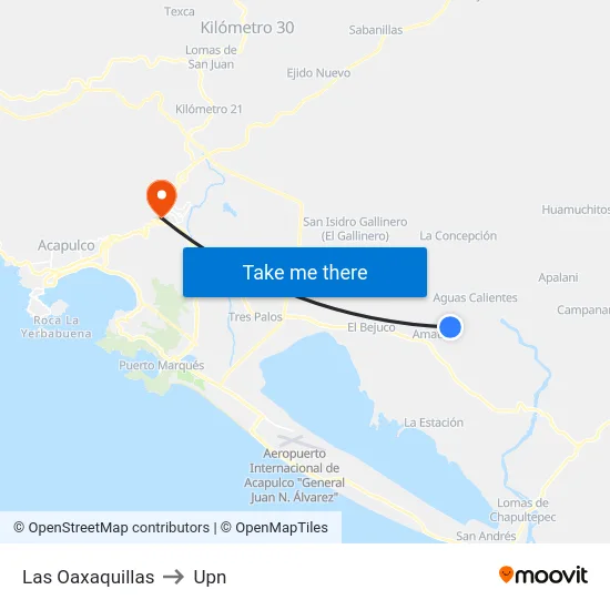 Las Oaxaquillas to Upn map