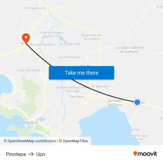 Pinotepa to Upn map