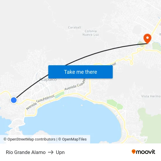 Río Grande Alamo to Upn map