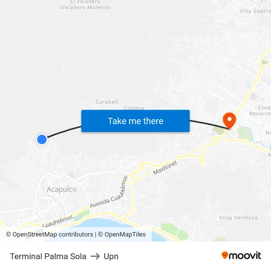 Terminal Palma Sola to Upn map