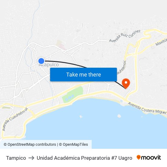 Tampico to Unidad Académica Preparatoria #7 Uagro map