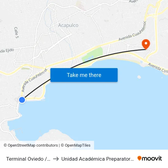 Terminal Oviedo / Zócalo to Unidad Académica Preparatoria #7 Uagro map