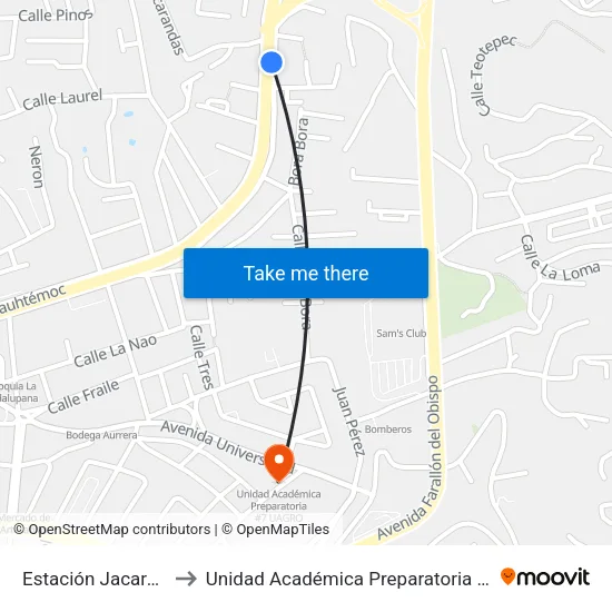 Estación Jacarandas to Unidad Académica Preparatoria #7 Uagro map