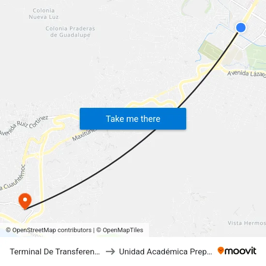 Terminal De Transferencia Renacimiento to Unidad Académica Preparatoria #7 Uagro map