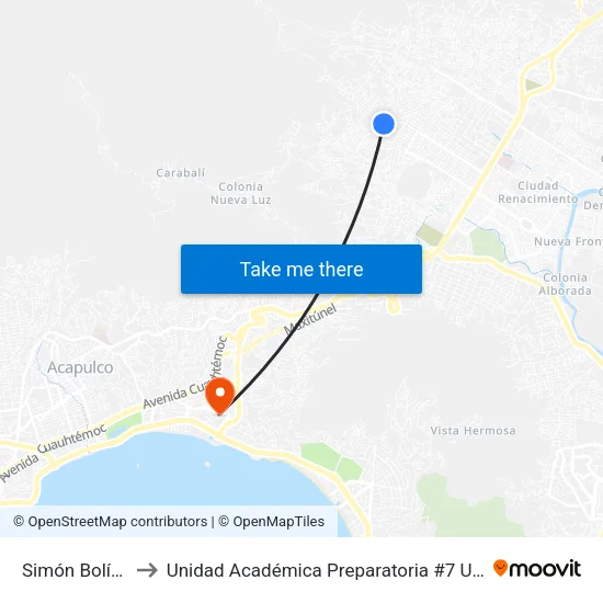 Simón Bolívar to Unidad Académica Preparatoria #7 Uagro map