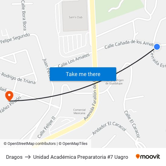 Dragos to Unidad Académica Preparatoria #7 Uagro map