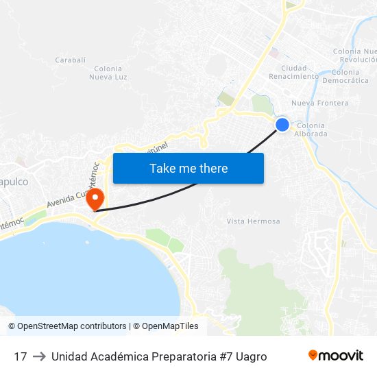 17 to Unidad Académica Preparatoria #7 Uagro map