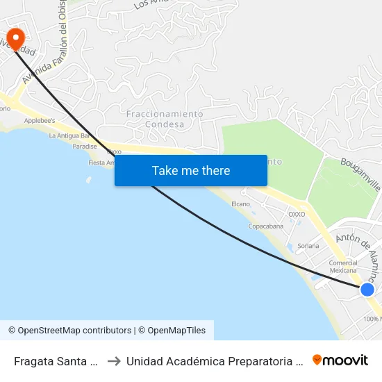 Fragata Santa María to Unidad Académica Preparatoria #7 Uagro map