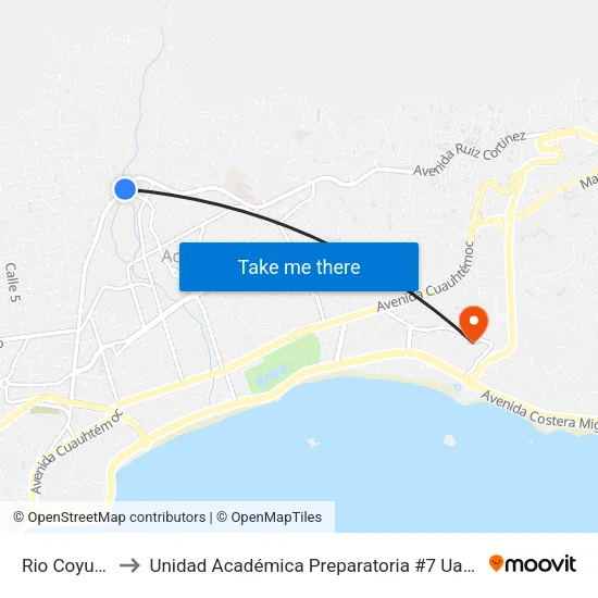 Rio Coyuca to Unidad Académica Preparatoria #7 Uagro map
