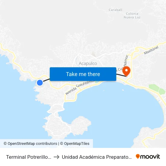 Terminal Potrerillo (Urvan) to Unidad Académica Preparatoria #7 Uagro map