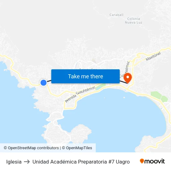 Iglesia to Unidad Académica Preparatoria #7 Uagro map