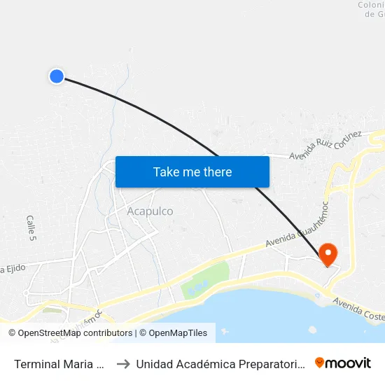 Terminal Maria De La O to Unidad Académica Preparatoria #7 Uagro map