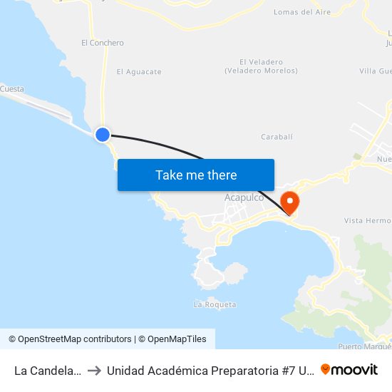 La Candelaria to Unidad Académica Preparatoria #7 Uagro map