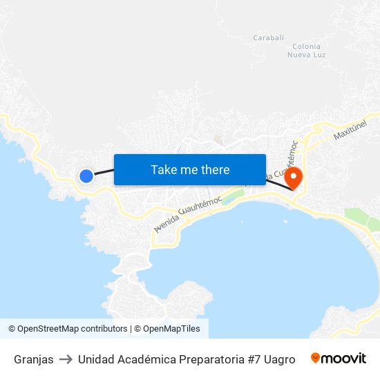 Granjas to Unidad Académica Preparatoria #7 Uagro map