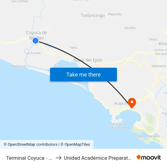 Terminal Coyuca - Acapulco to Unidad Académica Preparatoria #7 Uagro map