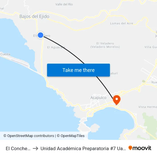 El Conchero to Unidad Académica Preparatoria #7 Uagro map