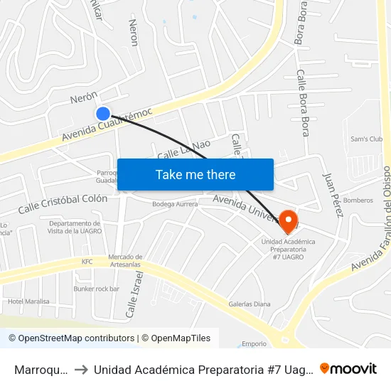 Marroquin to Unidad Académica Preparatoria #7 Uagro map