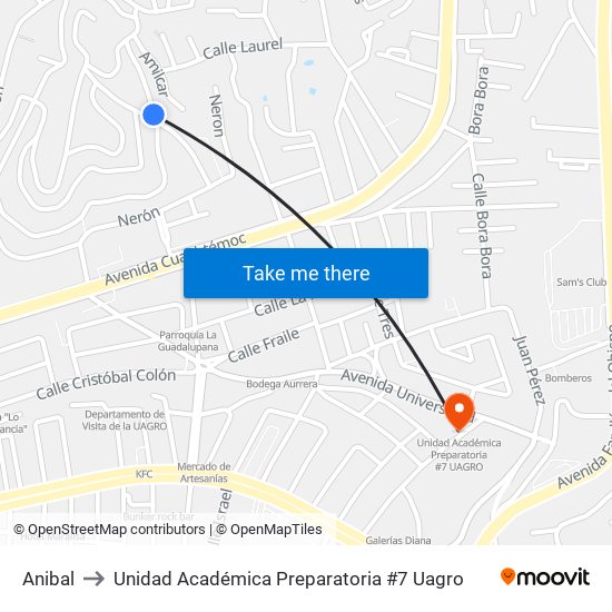 Anibal to Unidad Académica Preparatoria #7 Uagro map