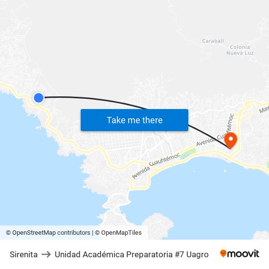 Sirenita to Unidad Académica Preparatoria #7 Uagro map
