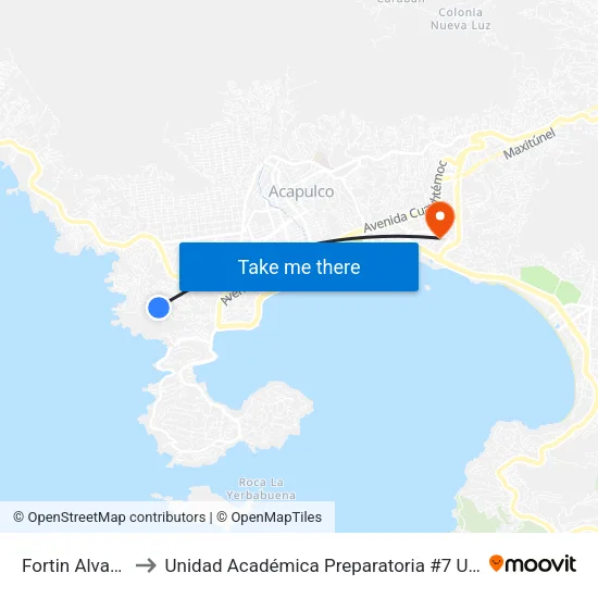 Fortin Alvarez to Unidad Académica Preparatoria #7 Uagro map