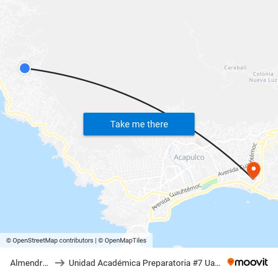 Almendros to Unidad Académica Preparatoria #7 Uagro map