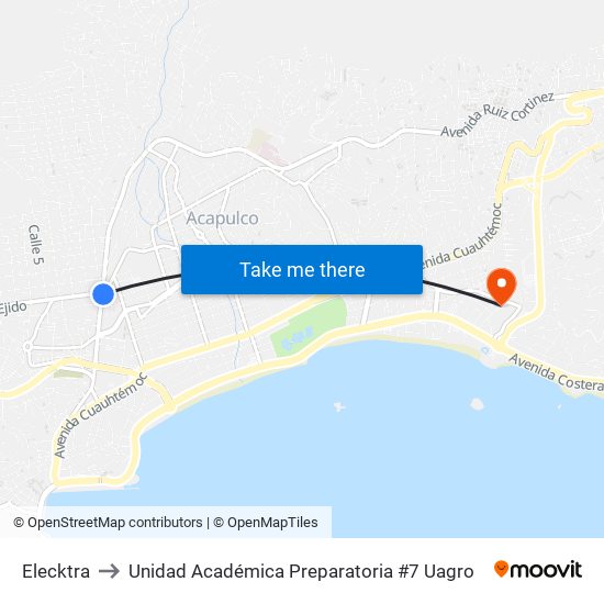 Elecktra to Unidad Académica Preparatoria #7 Uagro map