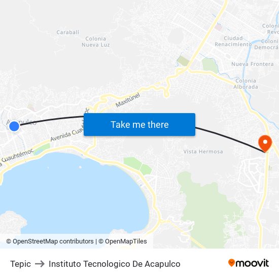 Tepic to Instituto Tecnologico De Acapulco map